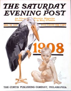 An illustration by J. C. Leyendecker featured as the cover of The Saturday Evening Post welcoming in the New Year of 1908
